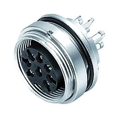 Illustration M16 Female panel mount connector, Contacts: 5 (05-b), unshielded, solder, IP67, UL 2238, M18x0,75, Rear mounting