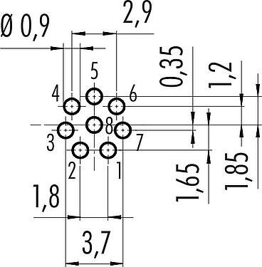 导体结构 M8 孔头法兰座, 极数: 8, 非屏蔽, THT, IP67, UL 2238, M12x1.0, 後壁安裝, 模压成型