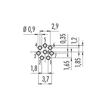 Conductor layout 86 6518 1100 00008 - M8 Female panel mount connector, Contacts: 8, unshielded, THT, IP67, UL, M12x1.0, front fastened