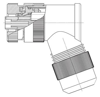 Desenho da escala 99 0700 370 05 - M12 Tomada angular, Contatos: 4+PE, 8,0-13,0 mm, desprotegido, pinça de parafuso, IP67, UL 2237 em preparação, com conexão PE