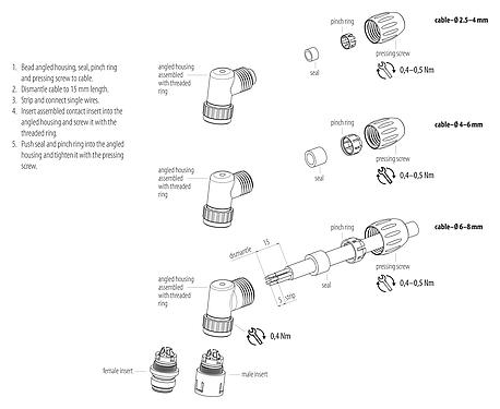 Assembly instructions 99 9163 03 05 - Snap-In Male angled connector, Contacts: 5, 2.5-4.0 mm, unshielded, solder, IP67
