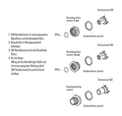 Montageanleitung M12 Flanschstecker, Polzahl: 4, schirmbar, SMT, IP67, M12x1,0, Frontmontage
