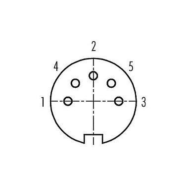 Disposición de los contactos (lado de la conexión) 09 0120 00 05 - M16 Toma de brida, Número de contactos: 5 (05-b), sin blindaje, soldadura, IP67, UL
