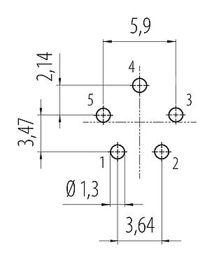 Bố trí dây dẫn Snap-In Phích cắm gắn bảng, Số lượng cực : 5, không có chống nhiễu, THT, IP67, M12x1,0, Gắn phía trước