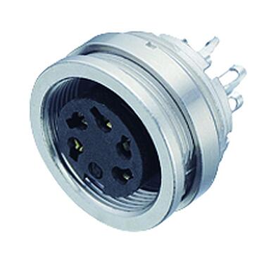 Illustratie M16 Female panel mount connector, aantal polen: 8 (08-a), onafgeschermd, soldeer, IP68, UL 2238, AISG compliant, M18x0,75, Frontaansluiting