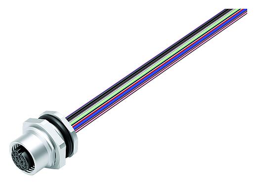 插圖 M12 孔頭法蘭座, : 12, 非遮罩, 帶導線, IP68, UL 2238, M16x1.5, 後壁安裝, 不鏽鋼