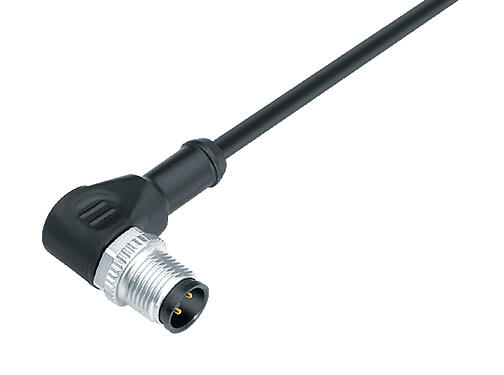 Illustration 77 3427 0000 50003-0500 - M12 Connecteur mâle coudé, Contacts: 3, non blindé, surmoulé sur le câble, IP69K, UL, PUR, noir, 3 x 0,34 mm², 5 m