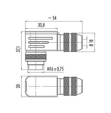 Scale drawing 99 5651 75 14 - M16 Male angled connector, Contacts: 14 (14-b), 6.0-8.0 mm, shieldable, solder, IP67, UL