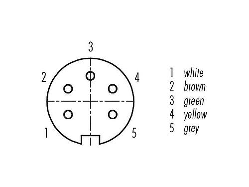 Disposition des contacts (Côté plug-in) 09 0116 702 05 - M16 Embase femelle, Contacts: 5 (05-a), non blindé, fils, IP67, UL 2238