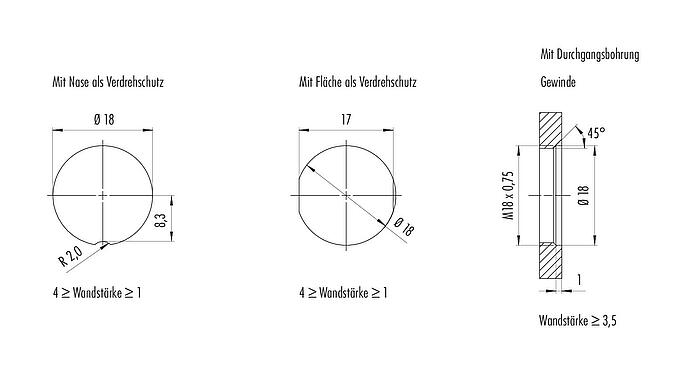 Montageanleitung / Montageausschnitt 99 4174 90 08 - M16 Flanschdose, Polzahl: 8, schirmbar, THR, IP67