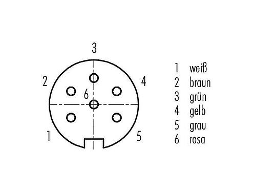 Polbild (Steckseite) M16 Flanschdose, Polzahl: 6 (06-a), ungeschirmt, Litzen, IP67, UL 2238, M18x0,75, Frontmontage