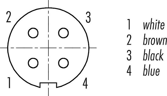 Contact arrangement (Plug-in side) M9 Female angled connector, Contacts: 4, shielded, moulded on the cable, IP67, PUR, black, 5 x 0.25 mm², 2 m