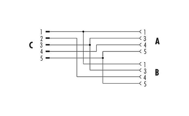Kabelconstructie M12 Tweevoudige verdeler, Y-verdeler, stekker - 2 female, aantal polen: 5/4, onafgeschermd, stekerbaar, IP68, UL 2238