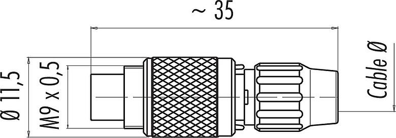 Skalritning M9 Kabelplugg, antal poler: 2, 4,0-5,0 mm, oskärmad, lödning, IP40