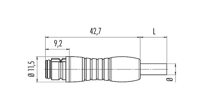 Schaaltekening 79 9242 020 04 - Snap-In Kabeldoos, aantal polen: 4, onafgeschermd, aan de kabel aangegoten, IP67, PUR, zwart, 4 x 0,25 mm², 2 m