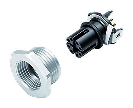 Illustrazione M12 Connettore femmina a flangia, Numero poli: 8, schermabile, SMT, IP68, M14x1,0, Montaggio su panello posteriore