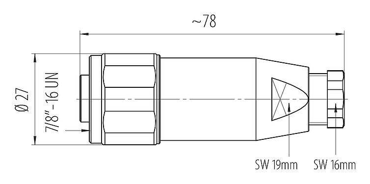 Масштабный чертеж 7/8" Кабельная розетка, Количество полюсов: 2+PE, 6,0-8,0 мм, не экранированный, винтовая клемма, IP67, UL 2238, VDE