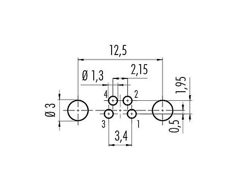 Layout dos condutores 86 6618 1121 00004 - M8 Soquete de flange, Contatos: 4, blindável, THT, IP67, UL 2238, M10x0,75, Montagem no painel traseiro