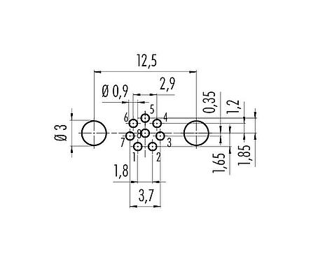Leiterplattenlayout 09 3427 81 08 - M8 Flanschstecker, Polzahl: 8, schirmbar, THT, IP67, Frontmontage
