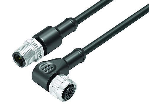 Illustration 77 3434 3429 50003-0100 - M12/M12 Connecting cable male cable connector - female angled connector, Contacts: 3, unshielded, moulded on the cable, IP68/IP69K, UL, PUR, black, 3 x 0.34 mm², 1 m