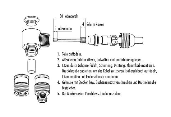 Assembly instructions 99 3366 00 04 - M8 Female angled connector, Contacts: 4, 3.5-5.0 mm, shieldable, solder, IP67, UL