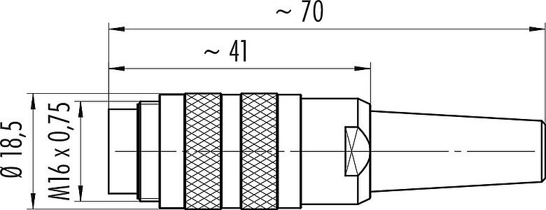 Maßzeichnung M16 Kabelstecker, Polzahl: 5 (05-a), 6,0-8,0 mm, schirmbar, schraubklemm, IP40