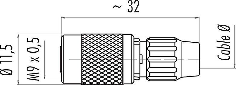 Mittakaavapiirustus M9 Kaapelirasia, Napojen määrä: 7, 4,0-5,0 mm, suojaamaton, juotos, IP40