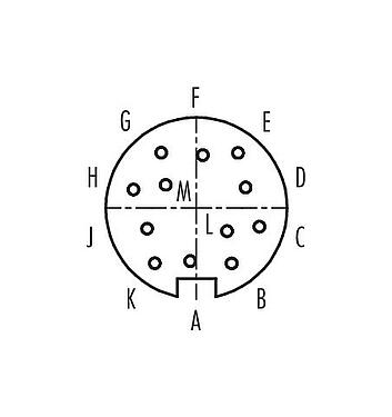 Contact arrangement (Plug-in side) 99 2030 02 12 - M16 Female cable connector, Contacts: 12 (12-a), 6.0-8.0 mm, shieldable, solder, IP40