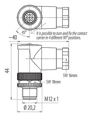 Scale drawing 99 0437 145 05 - M12 Male angled connector, Contacts: 5, 6.0-8.0 mm, unshielded, screw clamp, IP67, UL