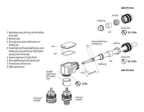 Assembly instructions 99 1436 824 05 - M12 Female angled connector, Contacts: 5, 4.0-6.0 mm, shieldable, screw clamp, IP67, UL