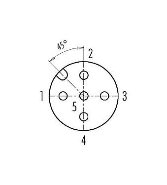 Disposición de los contactos (lado de la conexión) 99 1438 824 05 - M12 Conector hembra en ángulo, Número de contactos: 5, 5,0-8,0 mm, blindable, tornillo extraíble, IP67, UL