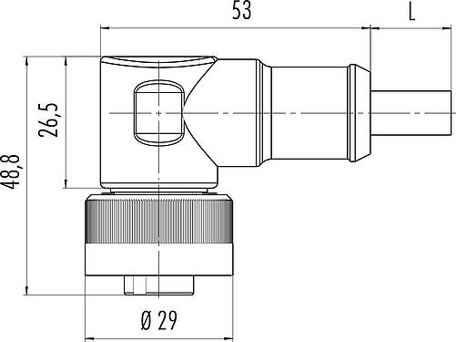 Schaaltekening RD24 Female haakse connector, aantal polen: 3+PE, onafgeschermd, aan de kabel aangegoten, IP67, PVC, zwart, 4 x 1,50 mm², 2 m