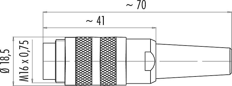 Disegno in scala M16 Connettore cavo maschio, Numero poli: 8 (08-a), 6,0-8,0 mm, schermabile, saldare, IP40