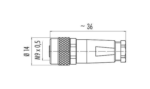 Dessin coté M9 Connecteur femelle, Contacts: 3, 3,5-5,0 mm, blindable, souder, IP67, avec manchette de protection