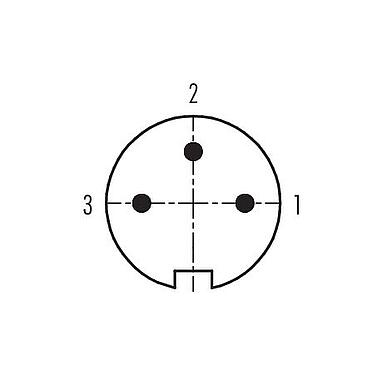 Contact arrangement (Plug-in side) 09 0305 92 03 - M16 Male cable connector, Contacts: 3 (03-a), 6.0-8.0 mm, unshielded, solder, IP40