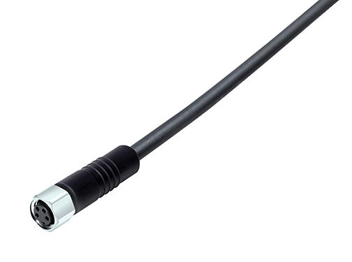 3D View 77 3706 0000 50004-0500 - M8 Female cable connector, Contacts: 4, unshielded, moulded on the cable, IP67/IP69K, UL, PUR, black, 4 x 0.34 mm², stainless steel, 5 m