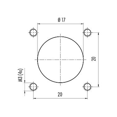 Montageanleitung / Montageausschnitt M12 Vierkant-Flanschstecker, Polzahl: 4, ungeschirmt, Litzen, IP69k, IP68, IP67, UL 2238, M3 (4x), Frontmontage, Vierkantgehäuse 26 mm, Kodierungsausrichtung positionierbar