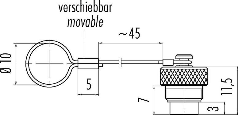 Dessin coté Capuchon de protection, IP67, pour connecteur femelle