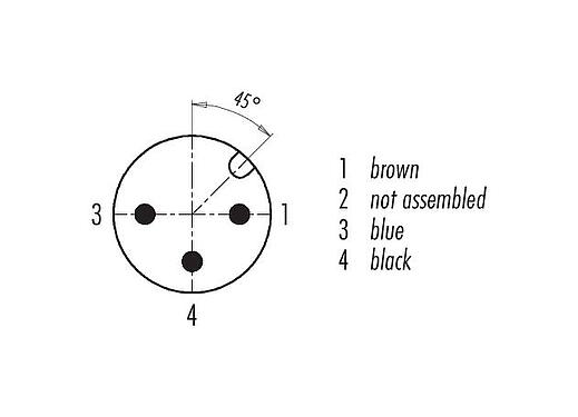 Koskettimien järjestys (plug in -puoli) M12 Kaapelipistoke, Napojen määrä: 3, suojaamaton, suihkutettu kaapelille, IP68/IP69K, UL 2238, PUR, musta, 3 x 0,34 mm², 5 m