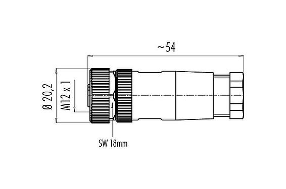 Масштабный чертеж M12 Кабельная розетка, Количество полюсов: 4, 6,0-8,0 мм, не экранированный, винтовая клемма, IP67, UL 2238