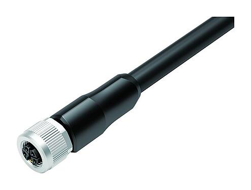 Illustrazione M12 Connettore cavo femmina, Numero poli: 4+PE, non schermato, stampato sul cavo, IP68, UL 2238, PUR, nero, 5 x 1,50 mm², 5 m