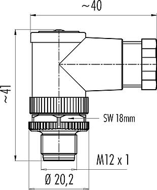 Scale drawing M12 Male angled connector, Contacts: 5, 6.0-8.0 mm, unshielded, wire clamp, IP67
