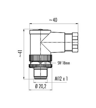 Schaaltekening M12 Male haakse connector, aantal polen: 4, 4,0-6,0 mm, onafgeschermd, kooiklem, IP67