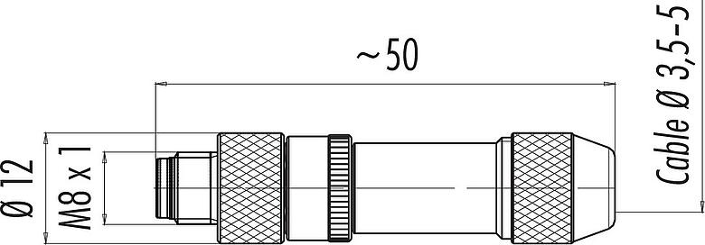 Dessin coté M8 Connecteur mâle, Contacts: 4, 3,5-5,0 mm, blindable, souder, IP67, UL 2238