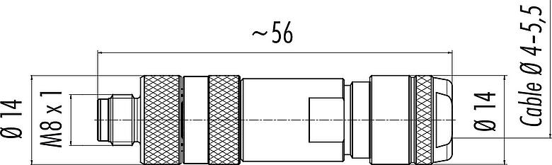 Scale drawing M8 Male cable connector, Contacts: 4, 4.0-5.5 mm, shieldable, screw clamp, IP67, iris spring
