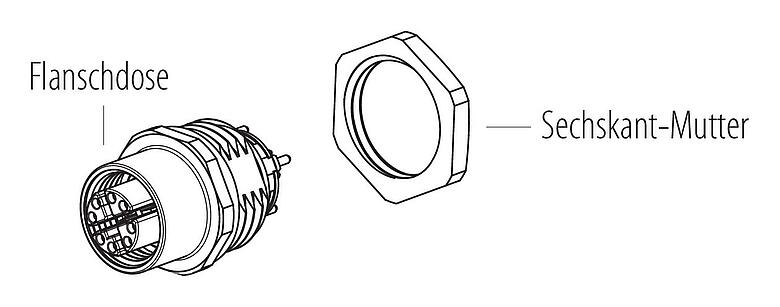 Montageanleitung M12 Flanschdose, Polzahl: 8, schirmbar, THT, IP67, UL, M16x1,5, Frontmontage