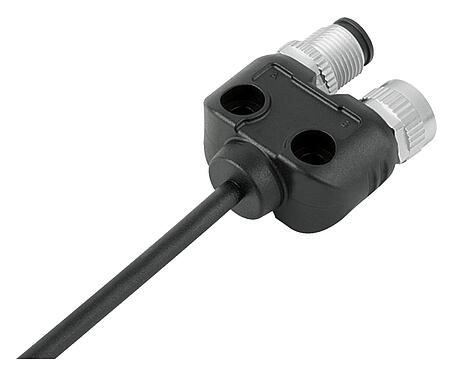 插圖 M12 双分线盒,Y 型分配器, : 4, 非遮罩, 預鑄電纜, IP68, UL 2238, PUR, 黑色, 4x0.25mm², 1m