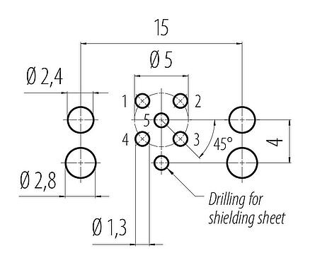 Layout dos condutores M12 Soquete de flange, Contatos: 5, desprotegido, THR, IP68, UL 2238, M12x1,0, Montagem no painel traseiro, modelo de duas peças