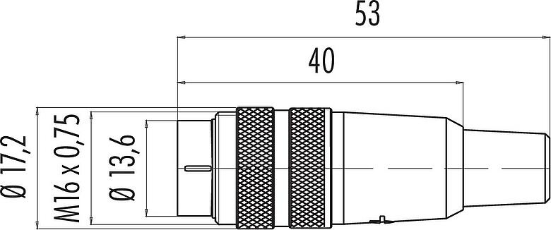 Scale drawing M16 Male cable connector, Contacts: 12 (12-a), 6.0-8.0 mm, unshielded, solder, IP40
