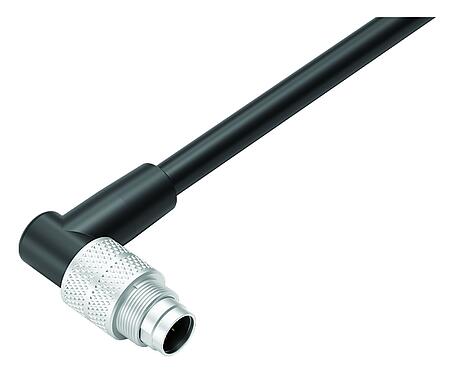 Illustration M9 Male angled connector, Contacts: 8, unshielded, moulded on the cable, IP67, PUR, black, 8 x 0.14 mm², 2 m